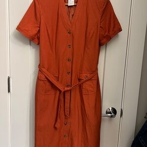 Vintage Plaza South 90s Orange Sheath Linen Dress Midi Size 12